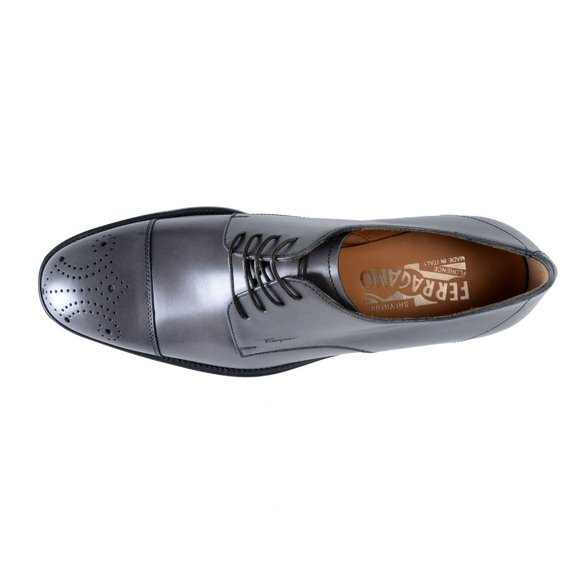 Salvatore Ferragamo Gray Leather Oxfords Shoes main image 7